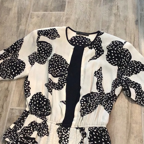 Louis Feraud vintage silk bow dress, cream/black, size 10 - Picture 3 of 13